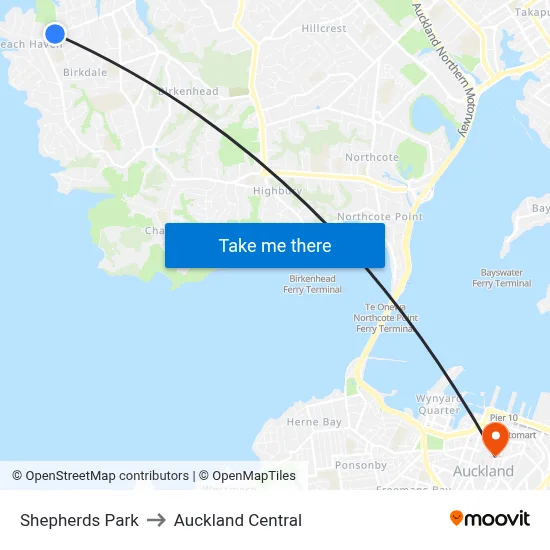 Shepherds Park to Auckland Central map