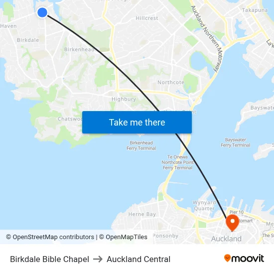 Birkdale Bible Chapel to Auckland Central map
