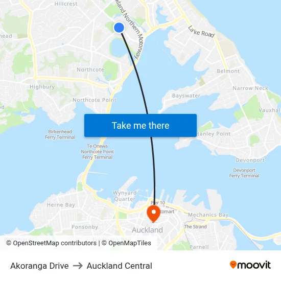 Akoranga Drive to Auckland Central map