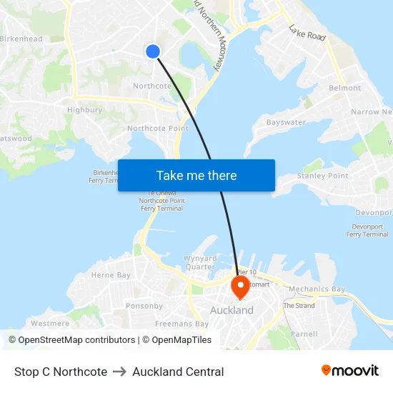 Stop C Northcote to Auckland Central map