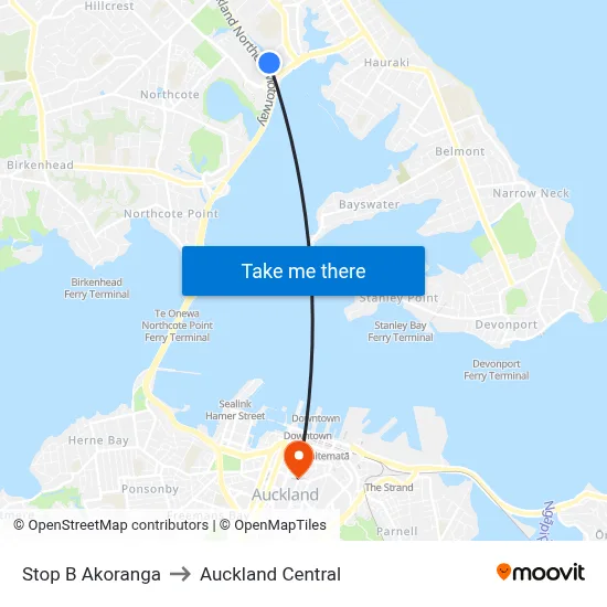 Stop B Akoranga to Auckland Central map