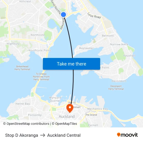 Stop D Akoranga to Auckland Central map