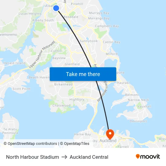 North Harbour Stadium to Auckland Central map