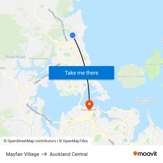 Mayfair Village to Auckland Central map