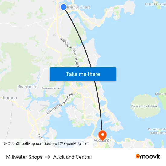 Millwater Shops to Auckland Central map