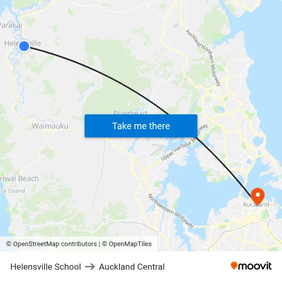 Helensville School to Auckland Central map