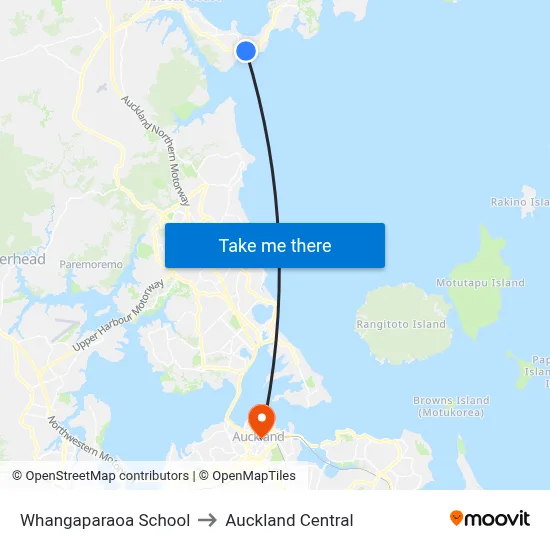 Whangaparaoa School to Auckland Central map