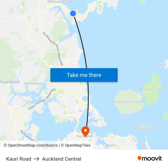 Kauri Road to Auckland Central map