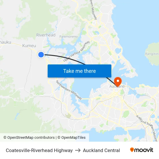 Coatesville-Riverhead Highway to Auckland Central map