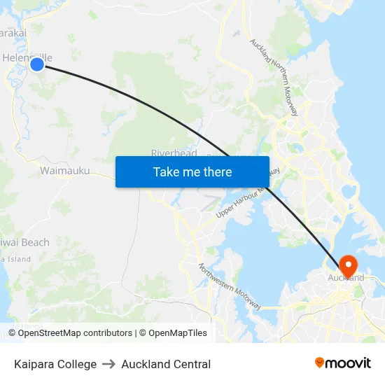 Kaipara College to Auckland Central map