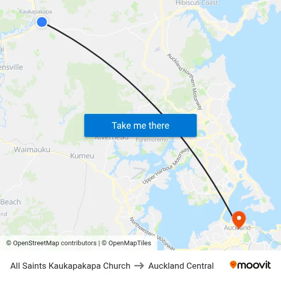 All Saints Kaukapakapa Church to Auckland Central map