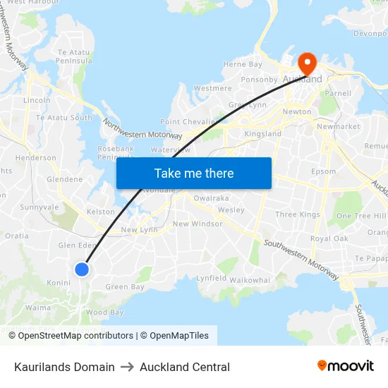 Kaurilands Domain to Auckland Central map