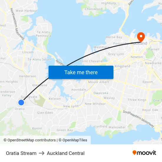 Oratia Stream to Auckland Central map