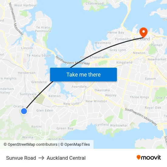 Sunvue Road to Auckland Central map