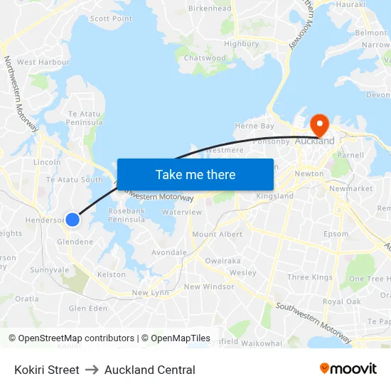 Kokiri Street to Auckland Central map