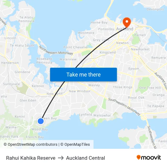 Rahui Kahika Reserve to Auckland Central map