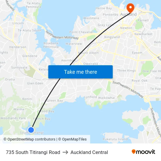 735 South Titirangi Road to Auckland Central map
