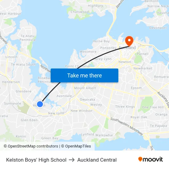 Kelston Boys' High School to Auckland Central map