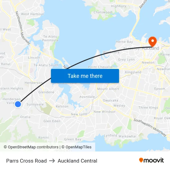 Parrs Cross Road to Auckland Central map