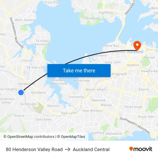 80 Henderson Valley Road to Auckland Central map