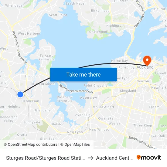 Sturges Road/Sturges Road Station to Auckland Central map