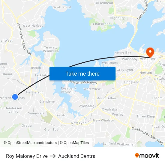 Roy Maloney Drive to Auckland Central map