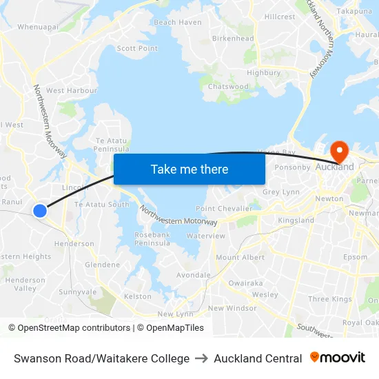 Swanson Road/Waitakere College to Auckland Central map
