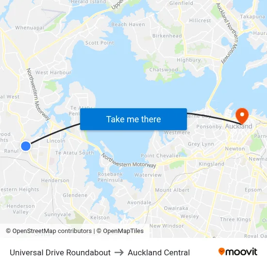 Universal Drive Roundabout to Auckland Central map