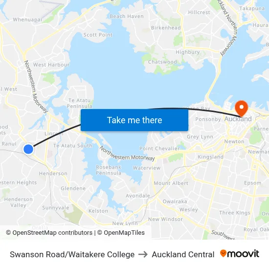 Swanson Road/Waitakere College to Auckland Central map