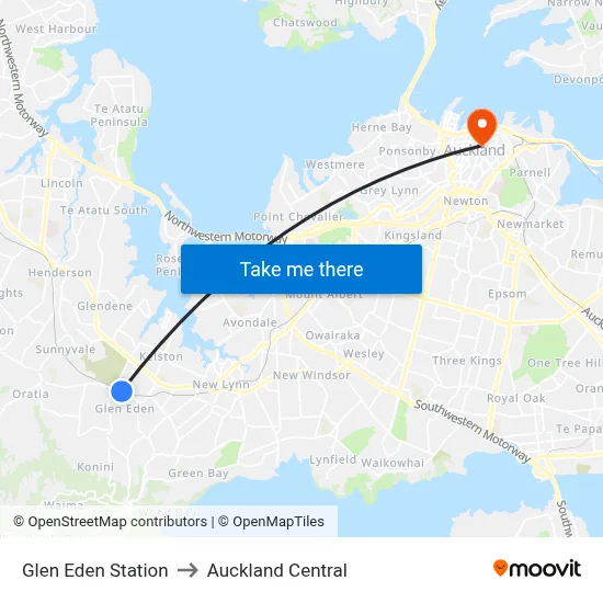 Glen Eden Station to Auckland Central map