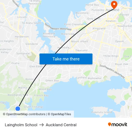 Laingholm School to Auckland Central map