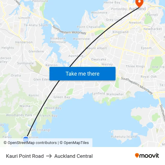 Kauri Point Road to Auckland Central map