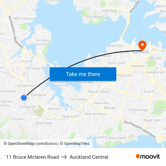 11 Bruce Mclaren Road to Auckland Central map