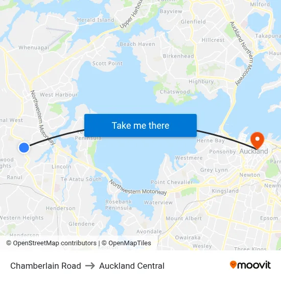 Chamberlain Road to Auckland Central map