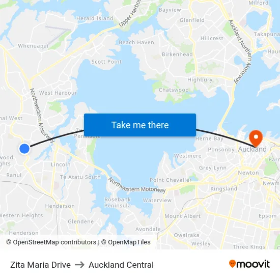 Zita Maria Drive to Auckland Central map