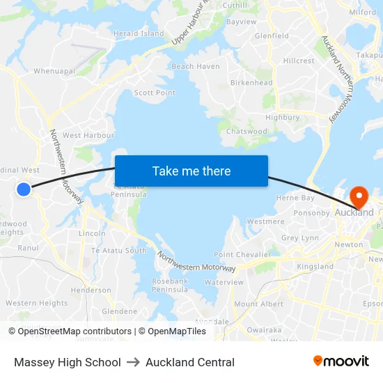 Massey High School to Auckland Central map