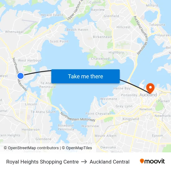 Royal Heights Shopping Centre to Auckland Central map