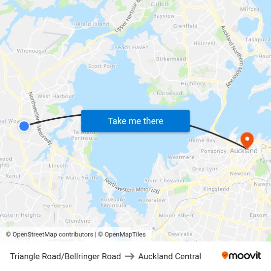 Triangle Road/Bellringer Road to Auckland Central map