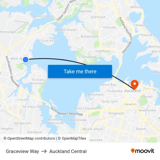 Graceview Way to Auckland Central map