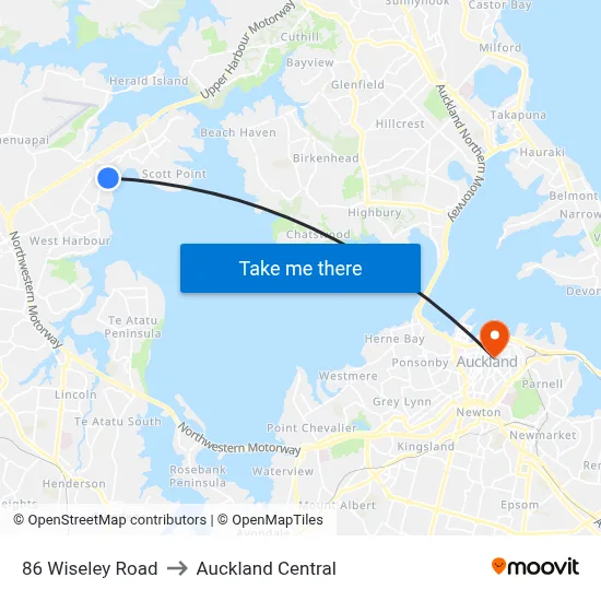 86 Wiseley Road to Auckland Central map