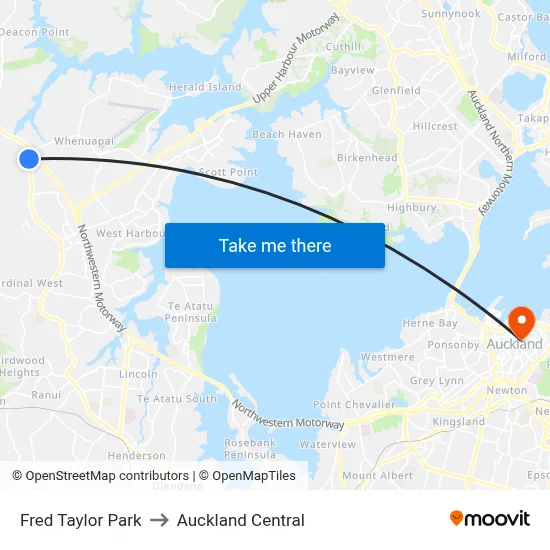 Fred Taylor Park to Auckland Central map