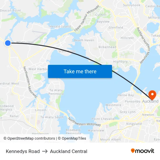 Kennedys Road to Auckland Central map