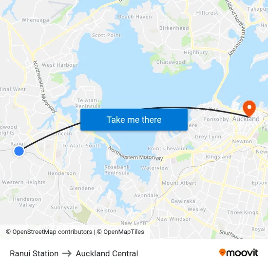 Ranui Station to Auckland Central map