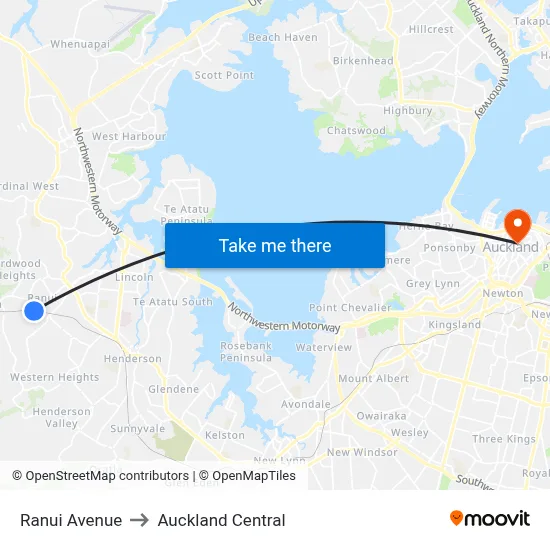 Ranui Avenue to Auckland Central map