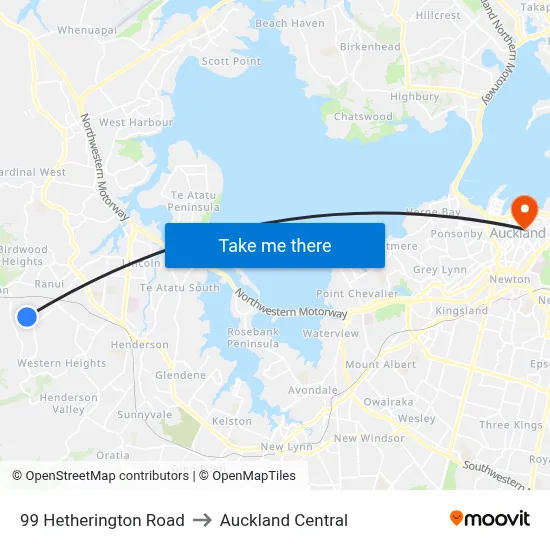 99 Hetherington Road to Auckland Central map