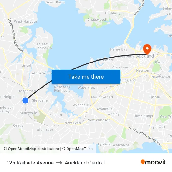 126 Railside Avenue to Auckland Central map
