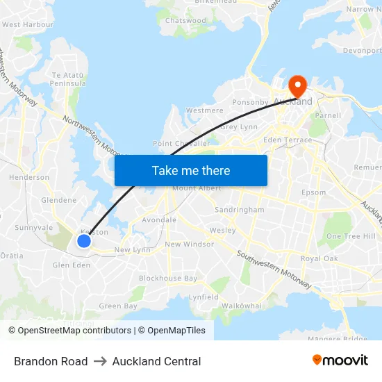 Brandon Road to Auckland Central map