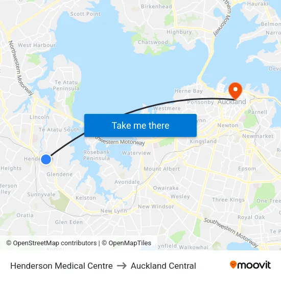 Henderson Medical Centre to Auckland Central map