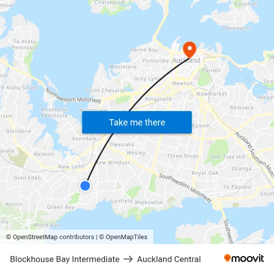 Blockhouse Bay Intermediate to Auckland Central map