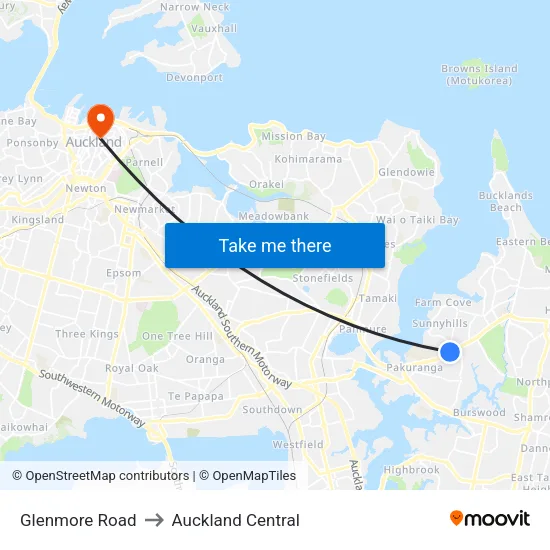 Glenmore Road to Auckland Central map